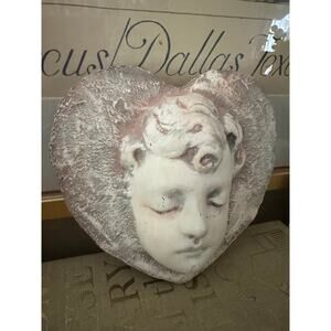 Vintage angel face Heart Shaped Sculpture Wall Mount antique style plaque 7”